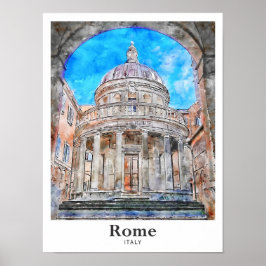 ローマItaly旅行水の色ハンドドロッド ポスター