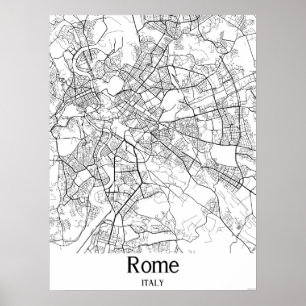 ローマItaly白黒ヨーロッパの都市の地図 ポスター