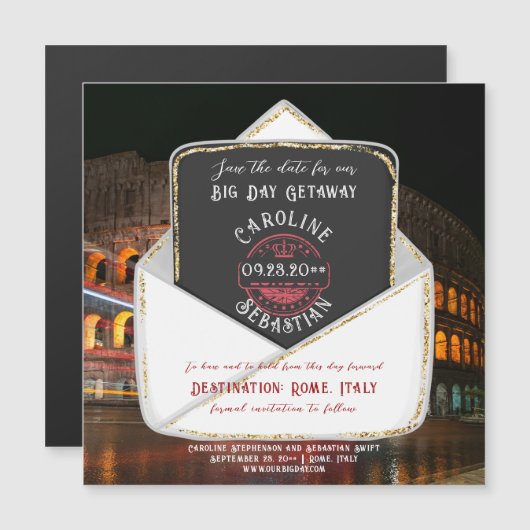 ローマItaly目的地の結婚式の日付を保存 マグネット招待状 (正面/裏面)