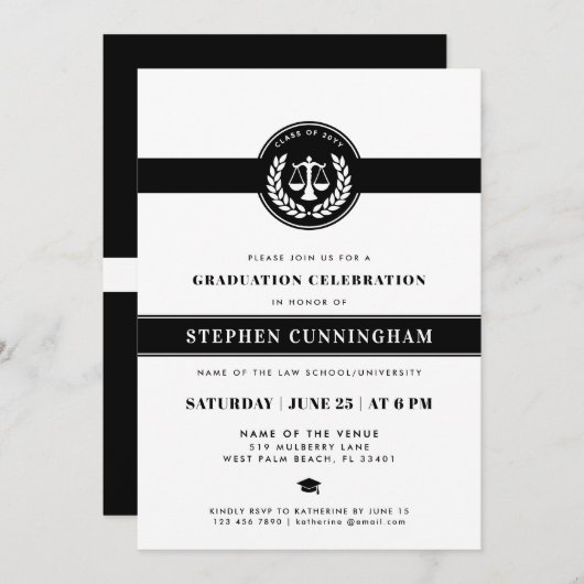 ローモダンスクール卒業お祝い 招待状 (正面/裏面)