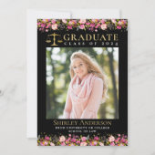 ローモダンスクール卒業ピンクフローラ写真 招待状 (正面)