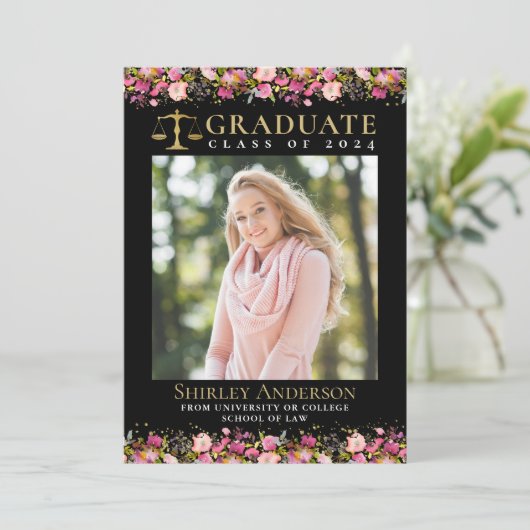 ローモダンスクール卒業ピンクフローラ写真 招待状 (スタンド正面)
