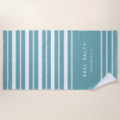 ローモダンプ航海のストライプのボート名 ビーチタオル (正面)