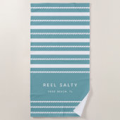 ローモダンプ航海のストライプのボート名 ビーチタオル (正面)