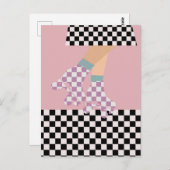 ローモダンラ市松模様にースケートで滑るガールアート ポストカード (正面/裏面)