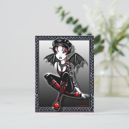 ローラこうもり翼バイクもしくは自転車に乗る人妖精 ポストカード (スタンド正面)