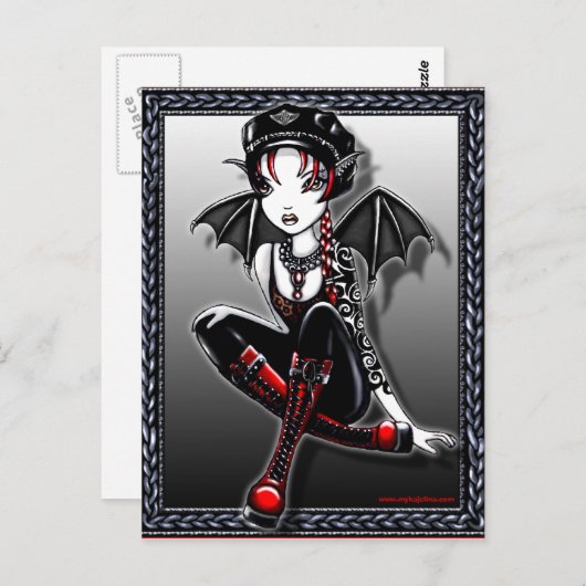 ローラこうもり翼バイクもしくは自転車に乗る人妖精 ポストカード (正面/裏面)