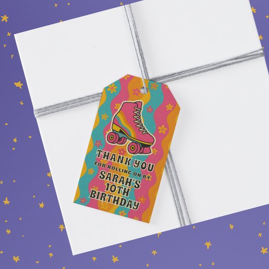 ローラはっきりしたスケートで滑るガールバースデーパーティーありがとう ギフトタグ