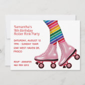 ローラカラフルスケートで滑る誕生日パーティーの招待 招待状 (正面)