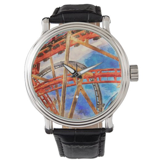 ローラコースター付きアクリル製壁時計 腕時計 (正面)