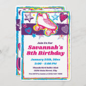 ローラスケートで滑るガールズ誕生日スケートリンク招待状 招待状 (正面/裏面)