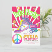 ローラスケートで滑るスニーカー誕生日カラフルレトロ 招待状 (スタンド正面)