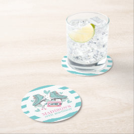 ローラスケートで滑るパーソナライズされたパステルパーティー ラウンドペーパーコースター