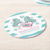 ローラスケートで滑るパーソナライズされたパステルパーティー ラウンドペーパーコースター (アングル)