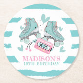 ローラスケートで滑るパーソナライズされたパステルパーティー ラウンドペーパーコースター (正面)