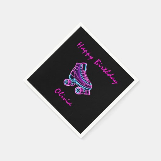 ローラスケートで滑るパーティーガールズネオングロー誕生日 スタンダードカクテルナプキン (角)