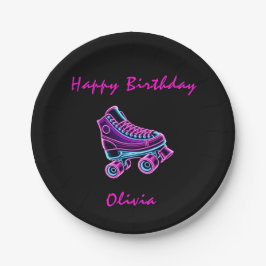 ローラスケートで滑るパーティーガールズネオングロー誕生日 ペーパープレート