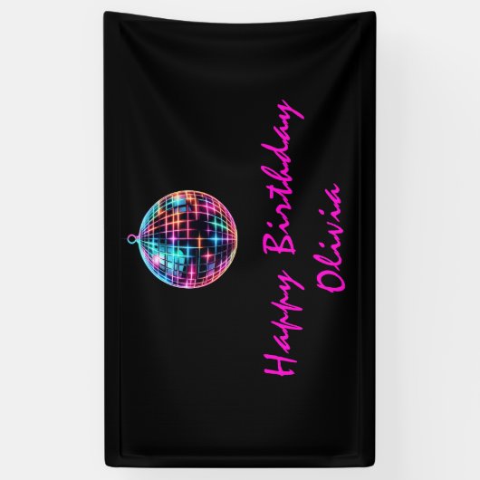 ローラスケートで滑るパーティーガールズネオングロー誕生日 横断幕 (縦)