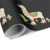 ローラスケートで滑るラマレトロローラスケータ動物 ラッピングペーパー (ロールコーナー)