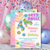 ローラスケートで滑るレトログリッターヒッピー誕生日 招待状