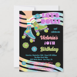 ローラスケートで滑るレトログリッターヒッピー誕生日 招待状