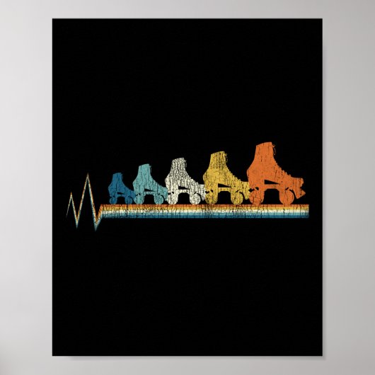 ローラスケートで滑るレトロローラスケート1970Sレトロ ポスター (正面)