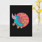 ローラスケートで滑るレトロ転がヴィンテージ: カード (黄色い花)