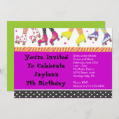 ローラスケートで滑る招待状ハッピーバースデーパーティー 招待状 (正面/裏面)