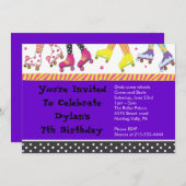 ローラスケートで滑る招待状ハッピーバースデーパーティー 招待状 (正面/裏面)