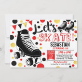 ローラスケートで滑る招待状ローラースケートパーティー赤 招待状 (正面)