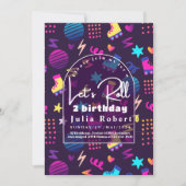 ローラスケートで滑る誕生日パターン、グロースケートで滑るパーティー 招待状 (正面)