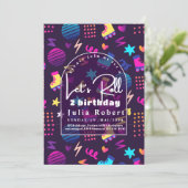 ローラスケートで滑る誕生日パターン、グロースケートで滑るパーティー 招待状 (スタンド正面)