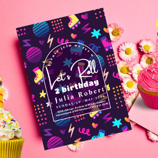 ローラスケートで滑る誕生日パターン、グロースケートで滑るパーティー 招待状