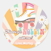 ローラスケートで滑る誕生日レトロスケート感謝していロリン ラウンドシール (正面)