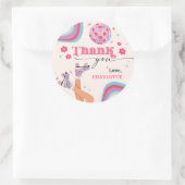 ローラスケートで滑る誕生日レトロレインボー ラウンドシール (バッグ)