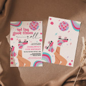 ローラスケートで滑る誕生日招待状レトロレインボー 招待状