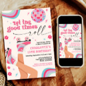 ローラスケートで滑る誕生日招待状レトロレインボー 招待状