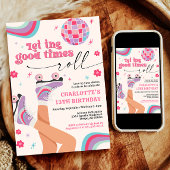 ローラスケートで滑る誕生日招待状レトロレインボー 招待状