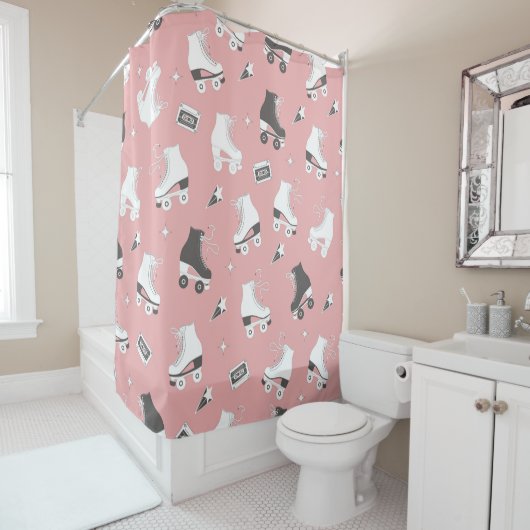 ローラスケートとカセットtを使ったシームレスなパターン シャワーカーテン (インサイチュ)