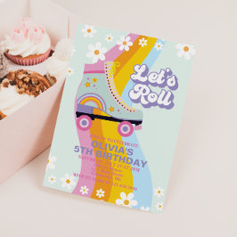 ローラスケートグルービーレトロレインボー誕生日 招待状