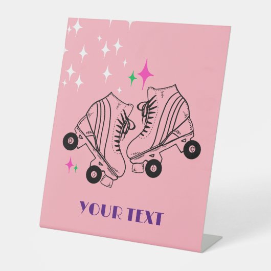 ローラスケートスケートで滑るピンク誕生日ディスコパーティー 台座サイン (正面)