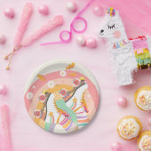 ローラスケートスケートで滑るレトログルーヴィーガール誕生日Pa ペーパープレート (パーティー)