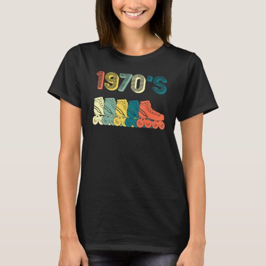 ローラスケートスケートで滑る70sレトロ tシャツ (正面)
