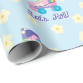 ローラスケートレトロスケートで滑るガールズ誕生日 ラッピングペーパー (ロールコーナー)