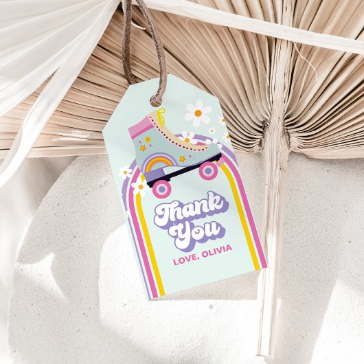 ローラスケートレトロレインボー誕生日 ギフトタグ