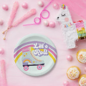 ローラスケートレトロレインボー誕生日 ペーパープレート (パーティー)