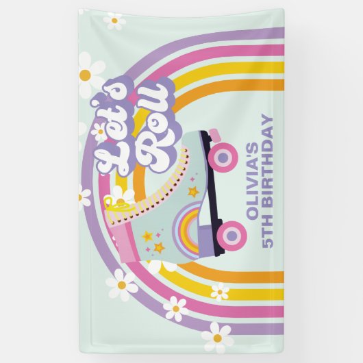 ローラスケートレトロレインボー誕生日 横断幕 (縦)