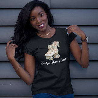 ローラスケートヴィンテージフローラ長袖レトロT-S Tシャツ