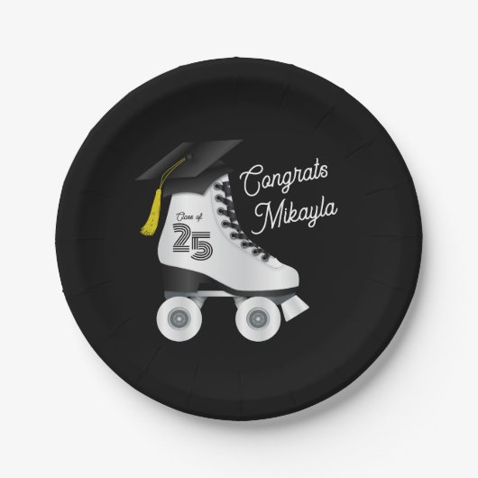 ローラスケート卒業パーティースケートで滑るリンクブラック ペーパープレート (正面)