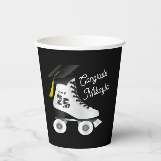 ローラスケート卒業パーティースケートで滑るリンクブラック 紙コップ (正面)